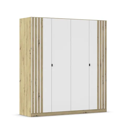 Drehtürenschrank RUERTO- B ca. 181 cm, Eiche Dekor, Weiß, Paneel, Eiche Dekor