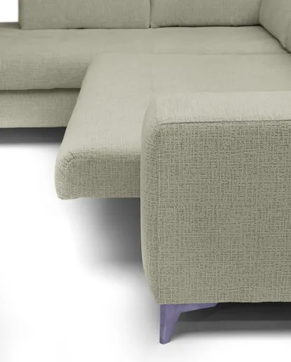 Ecksofa - Ecke links mit 2-Sitzer, Kopfteil verstellbar, Sitztiefe verstellbar motorisch, Stoff, Perlmutt