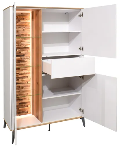 Highboard - B ca. 101 cm, Weiß, Asteiche, Schwarz