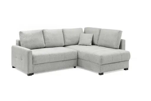 Ecksofa EDWIN - 2-Sitzer, Ecke rechts inkl. Schlaffunktion und Bettkasten, Stoff, Hellgrau