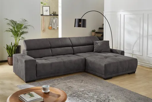Ecksofa, 2,5-Sitzer, Ecke rechts inkl. Funktionen, Stoff, Dunkelgrau