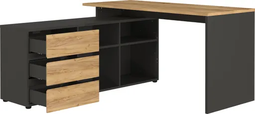 Winkelschreibtisch GRIFFIN - LB ca. 146x145 cm, Eiche Nachbildung, Graphit