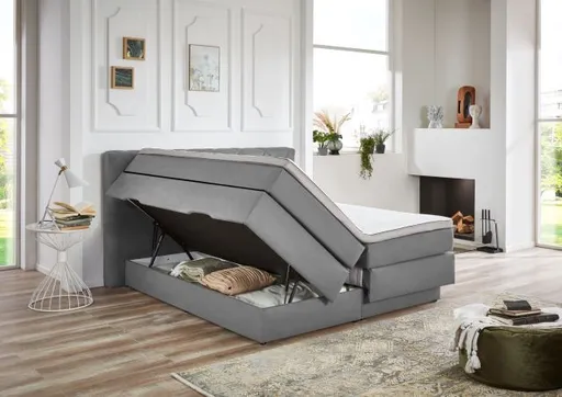 Boxspringbett- Liegefläche ca. 180x200 cm, Stoff, Grau