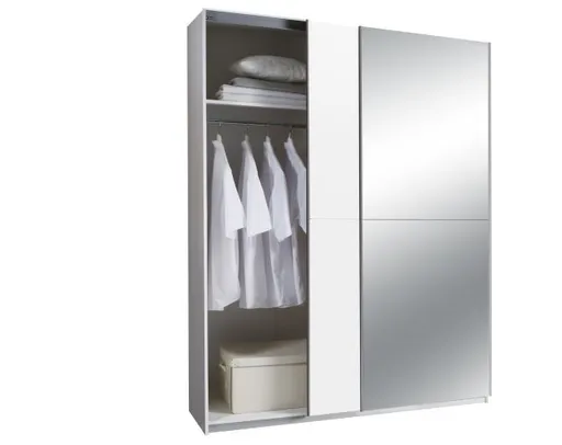 Schwebetürenschrank- B ca. 170 cm, Weiß, Spiegel