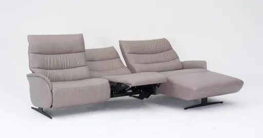 Ecksofa - 3-Sitzer mit Longchair rechts, Relaxfunktion motorisch, Leder, Eisengrau
