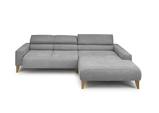 Ecksofa CHENOA - 2-Sitzer mit Longchair rechts, Sitzvorzug motorisch, Stoff, Steingrau