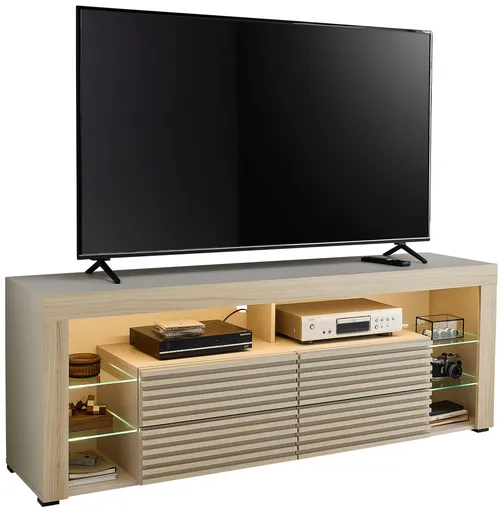 TV-Lowboard - mit Beleuchtung, B ca. 179 cm, Kaschmir, Riva Eiche Nachbildung