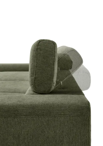 Ecksofa CHENOA - 2-Sitzer mit Longchair rechts, Sitzvorzug motorisch, Stoff, Dunkelgrün