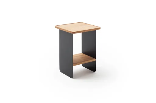 Beistelltisch Olai - LHB ca. 40x45x40 cm, Asteiche massiv, Metall, Schwarz