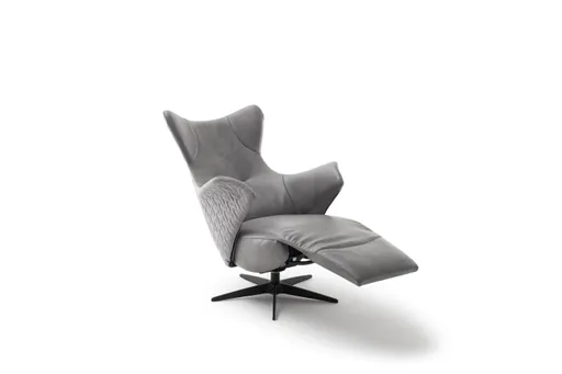 Relaxsessel Follina - Relaxfunktion (motorisch), Leder, Stoff, Grau