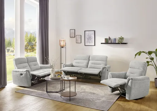 Sofa - 2,5-Sitzer, Relaxfunktion, Chenille, Hellgrau