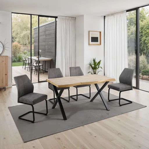 Esstisch - LB ca. 140x90 cm, Wildeiche Nachbildung, Schwarz, Baumkante