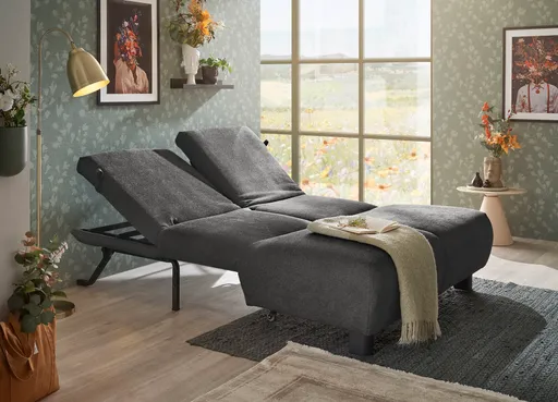 Faltsofa EBBY - 2-Sitzer ohne Armlehne, 140 cm inkl. Schlaffunktion/Relaxfunktion, Stoff, Dunkelgrau