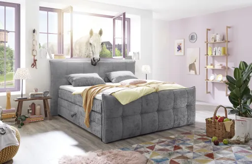 Boxspringbett- Liegefläche ca. 180x200 cm, Stoff, Grau