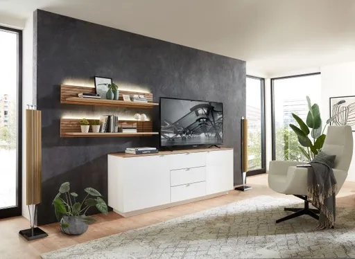 TV-Sideboard - Weiß, Eiche Dekor