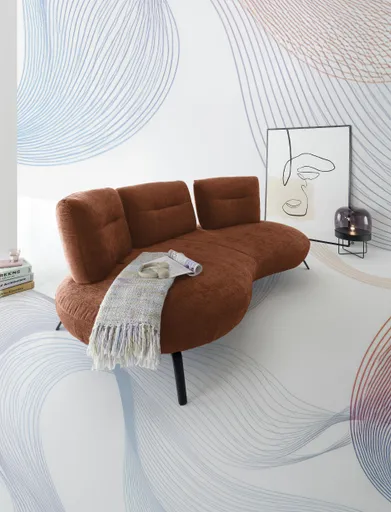 Nierensofa PACEY - 3-Sitzer inkl. Schwenkrücken, Stoff, Rost