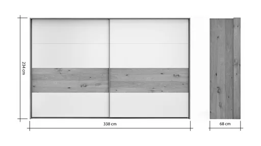Schwebetürenschrank Viana - B ca. 338 cm, Furnier, Balkeneiche, Weiß