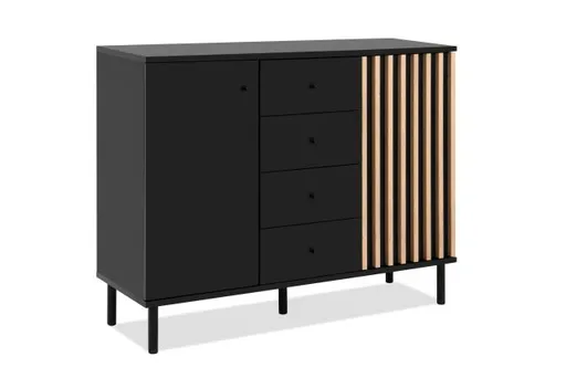 Kommode - B ca. 118 cm, Schwarz, Artisan Eiche Nachbildung