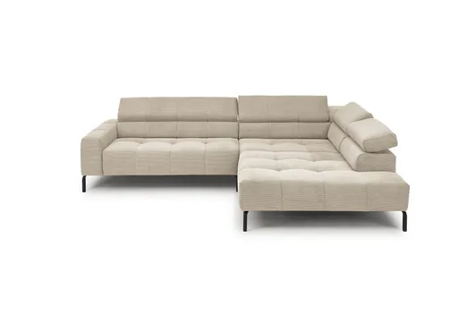 Ecksofa COLLEEN - 2-Sitzer mit Ecke rechts, Kopfteil verstellbar, Feincord, Sand