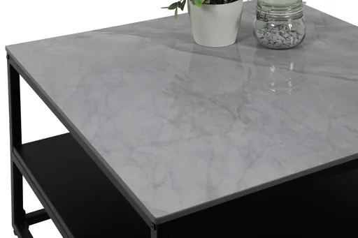 Couchtisch - LB ca. 70x70 cm, Marmoroptik grau, Schwarz