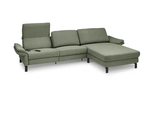 Ecksofa CALM PREMIUM 2.0 - 3-Sitzer mit Longchair rechts, Relaxfunktion motorisch, Armlehne verstellbar, Stoff, Dunkelgrün
