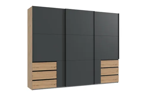 Schwebetürenschrank- B ca. 300 cm, Eiche Dekor, Graphit