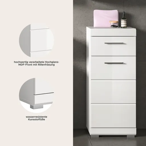 Standschrank - B ca. 37 cm, Weiß, Weiß Hochglanz