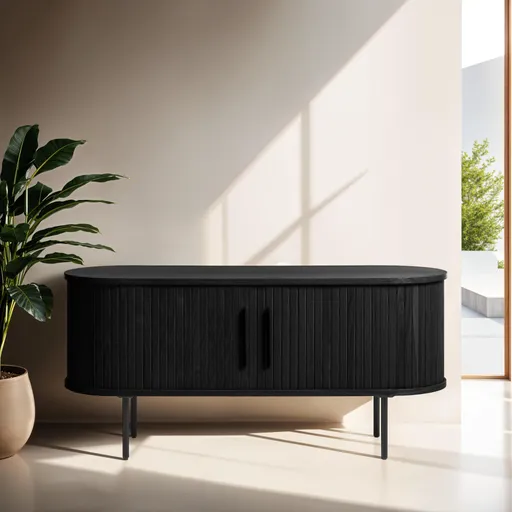 TV-Lowboard - B ca. 120 cm, Eiche Furnier, Schwarz