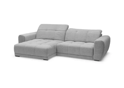 Ecksofa - Longchair links mit 2-Sitzer, Kopfteil verstellbar, Sitztiefe verstellbar motorisch, Stoff, Hellgrau
