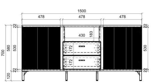 TV-Board - B ca. 150 cm, Schwarz