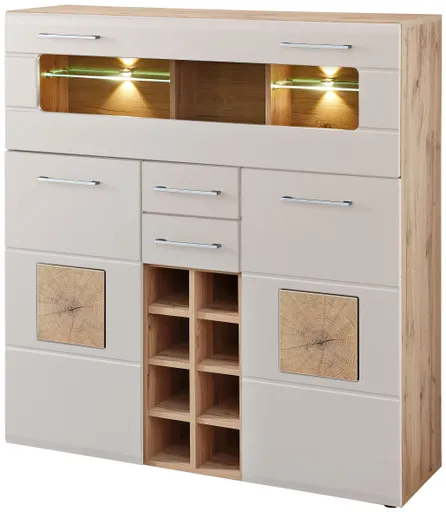 Barschrank - mit Beleuchtung, B ca. 120 cm, Eiche Altholz Nachbildung, Kaschmir