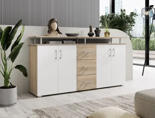 Highboard - B ca. 178 cm, Sonoma Eiche Nachbildung, Weiß