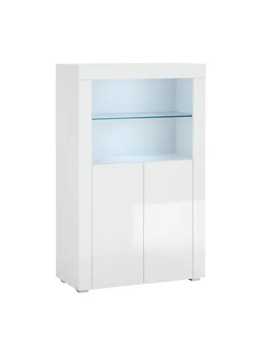 Highboard- Weiß, Weiß, Hochglanz, 