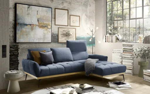 Ecksofa EDDIE - 2-Sitzer, Ecke rechts inkl. Rückenverstellungen, Stoff, Blau