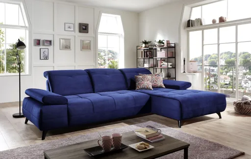 Sofa - 3-Sitzer mit Longchair rechts inkl. Schwenkrücken, Stoff, Blau