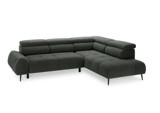 Ecksofa - 2-Sitzer mit Ecke rechts, Sitzvorzug motorisch, Kopfteil verstellbar, Stoff, Moos