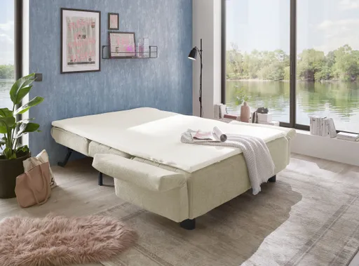 Faltsofa Easy - 2-Sitzer, ca. 140 cm inkl. Schlaffunktion/Topper/Armteil verstellbar, Stoff, Beige