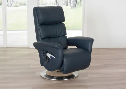 Fernsehsessel EM Hamm - Massagefunktion, Leder, Dunkelblau