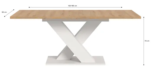 Esstisch - ausziehbar, LB ca. 150x90 cm, Artisan Eiche Nachbildung, Weiß