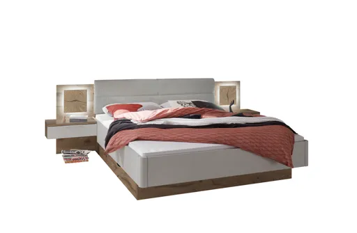 Bettanlage- Liegefläche ca. 180x200 cm, Eiche Dekor, Hellgrau, Hirnholz