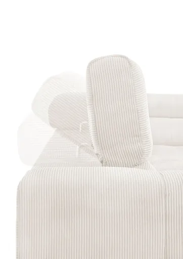 Ecksofa COLLEEN - 2-Sitzer mit Ecke rechts, Kopfteil verstellbar, Feincord, Weiß