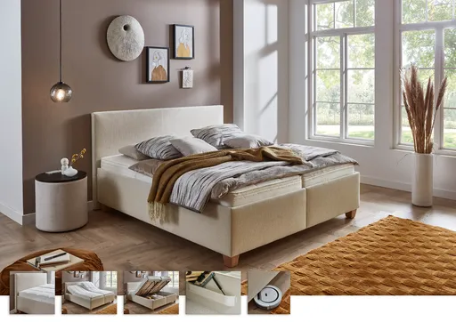 Polsterbett - Liegefläche ca. 180x200 cm, Stoff, Creme