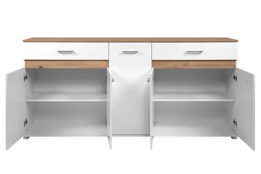 Sideboard- Weiß, Eiche Dekor