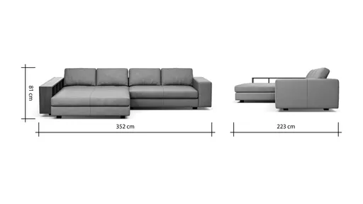 Ecksofa Aprino 1 - Longchair links mit 2,5-Sitzer, Leder, Grau