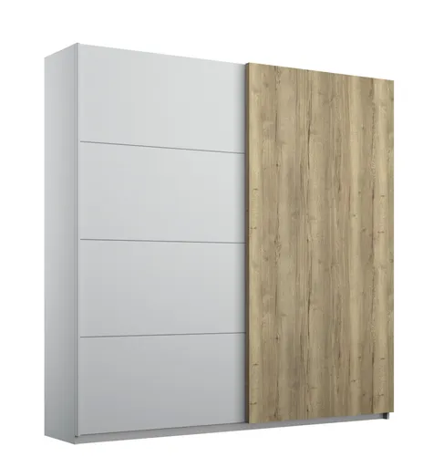 Schwebetürenschrank- B ca. 181 cm, Hellgrau, Eiche Dekor