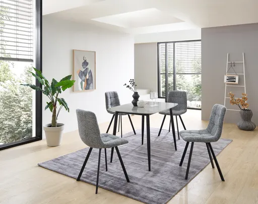 Esstisch - LB ca. 120x80 cm, Steinoptik grau, Schwarz