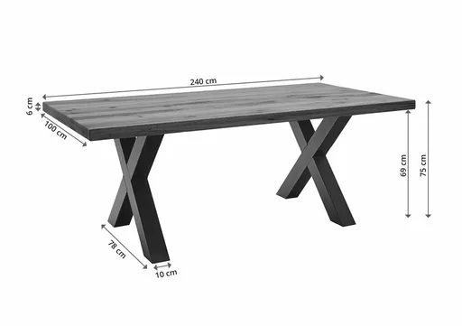 Esstisch - LB ca. 240x100 cm, Wildeiche massiv geölt, Baumkante, Schwarz