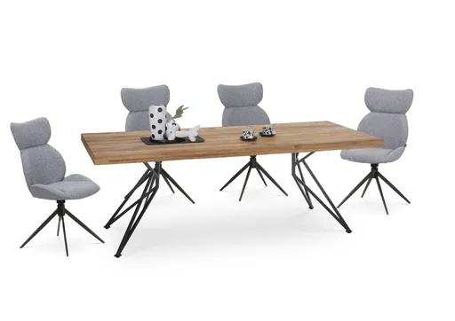 Esstisch - LB ca. 240x100 cm, Wildeiche massiv geölt, Baumkante, Schwarz