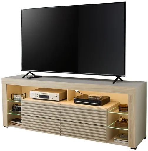 TV-Lowboard - mit Beleuchtung, B ca. 179 cm, Kaschmir, Riva Eiche Nachbildung
