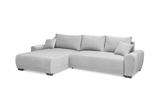 Ecksofa - Longchair links mit 2-Sitzer, Schlaffunktion mit Bettkasten, Stoff, Silbergrau